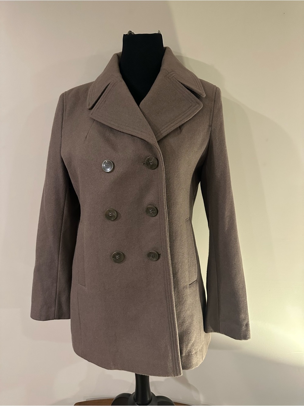 Kenneth Cole Reaction Double-Breasted Pea Coat in Taupe, XL